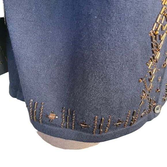 Alfred Dunner Navy Blue Cardigan Sweater Amber Beading Petite Size PM - Picture 6 of 16